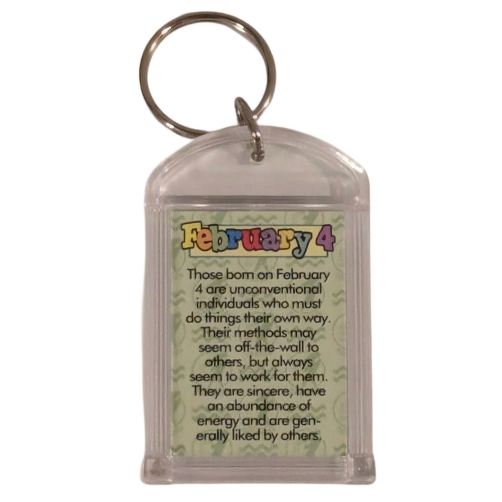Vtg February 4th Birthday Keychain Key Ring